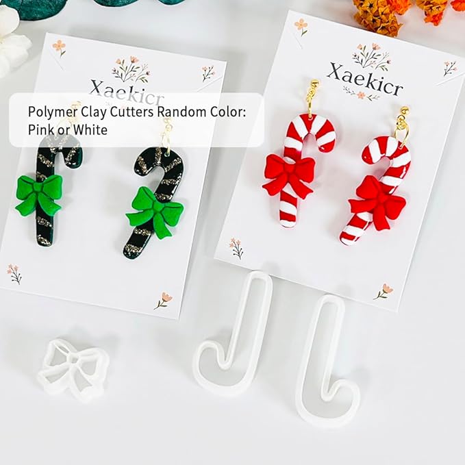 Xaekicr Christmas Candy Cane Polymer Clay Cutters – 3pcs Holiday Clay Earring Cutters Set for DIY Jewelry Making, Cute Bow and Candy Shapes, Clay Tools and Polymer Clay Molds