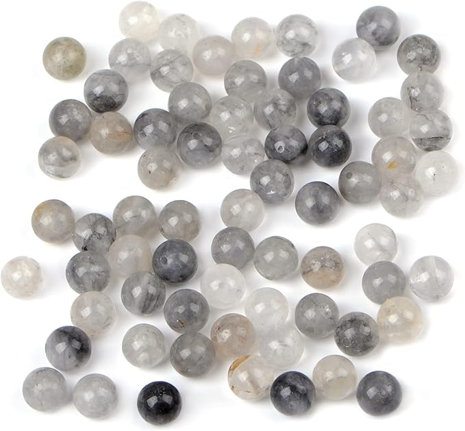 bymitel 90pcs natural crystal beads stone gemstone round energy healing loose beads with stretch cord for jewelry making bracelets anklets (cloud crystal quartz, 10mm 90pcs)