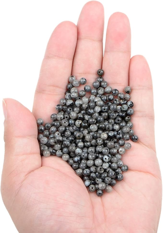 bymitel 210pcs natural crystal beads stone gemstone round energy healing loose beads with stretch cord for jewelry making bracelets anklets (larvikite labradorite, 4mm 210pcs)