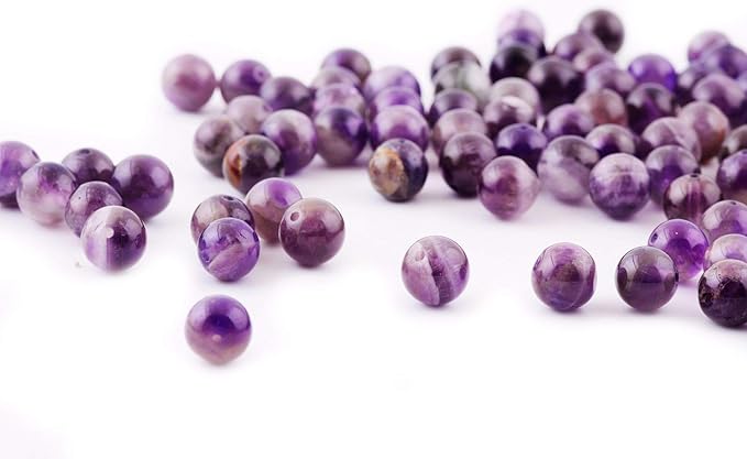 Natural Stone Beads 100pcs 10mm Amethyst Round Genuine Real Stone Beading Loose Gemstone Hole Size 1mm DIY Smooth Beads for Bracelet Necklace Earrings Jewelry Making (Amethyst, 10mm)