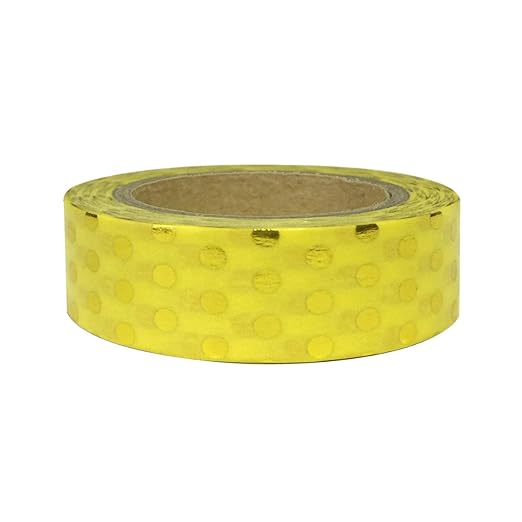 Wrapables Colorful Washi Masking Tape, Metallic Gold Dots on Yellow