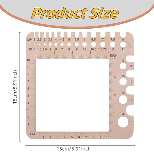 1 Pcs Wooden Knitting Crochet Gauge Ruler Needle Sizer Stitch Counter Spinner Yarn Measure Tool Square Craft Accessory