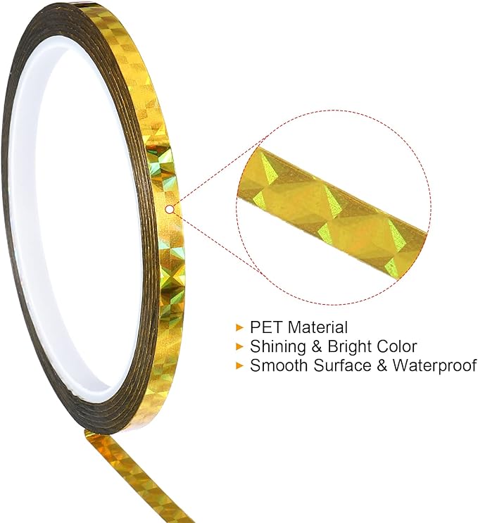 PATIKIL Prism Tape 0.2 Inch x 55 Yards, Holographic Metalized Reflective Adhesive for Detailing Accent Wall Decor Art, Gold