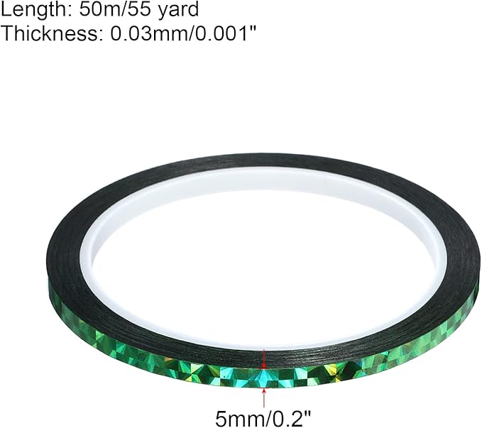 PATIKIL Prism Tape 0.2 Inch x 55 Yards, Holographic Metalized Reflective Adhesive for Detailing Accent Wall Decor Art, Green