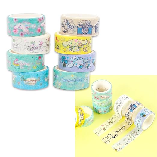 Sanrio Washi Tape Variety Pack - Bundle of 24 Cinnamoroll, Hello Kitty Kuromi Masking Tape Rolls - DIY Crafts, Scrapbooking, Journals, More Stationery