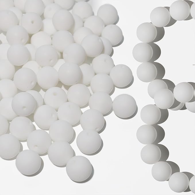 120pcs 15mm Silicone Round Beads for DIY Crafts, Keychains, Pens, Necklaces and Bracelets Making,Assorted Rubber Beads Set (White)