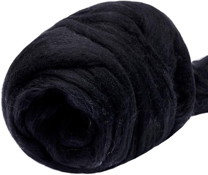 3.53oz Wool Roving, Wool Felting Supplies, Pure Wools, Chunky Yarn, Spinning Wool Roving for Needle Felting Wet Felting DIY Hand Spinning (Black)