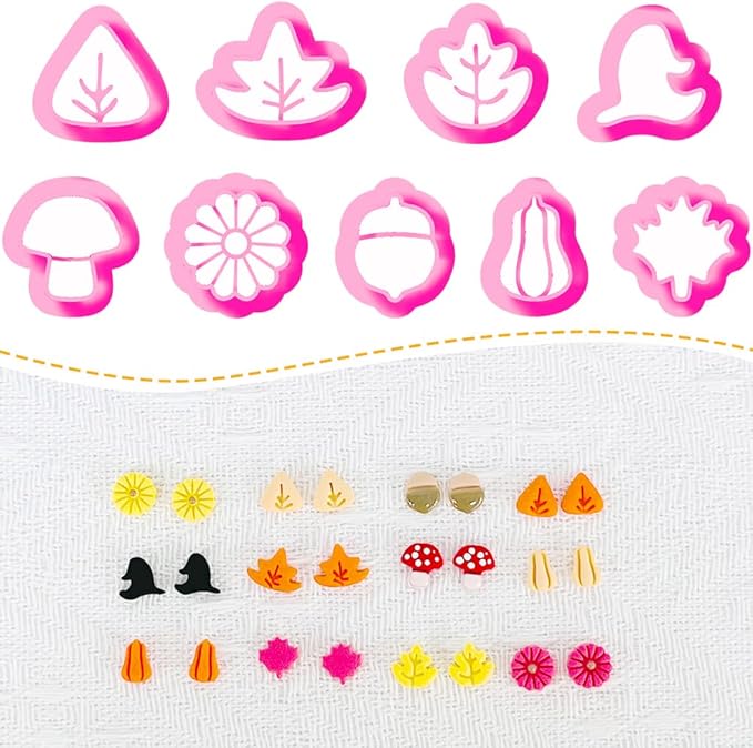 Xaekicr 10PCS Autumn Theme Polymer Clay Cutters Set – Fall Leaves, Pumpkin, Mushroom, Ginkgo – Clay Tools for Earrings, Jewelry, Crafts