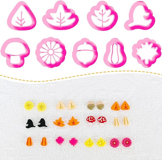 Xaekicr 10PCS Autumn Theme Polymer Clay Cutters Set – Fall Leaves, Pumpkin, Mushroom, Ginkgo – Clay Tools for Earrings, Jewelry, Crafts