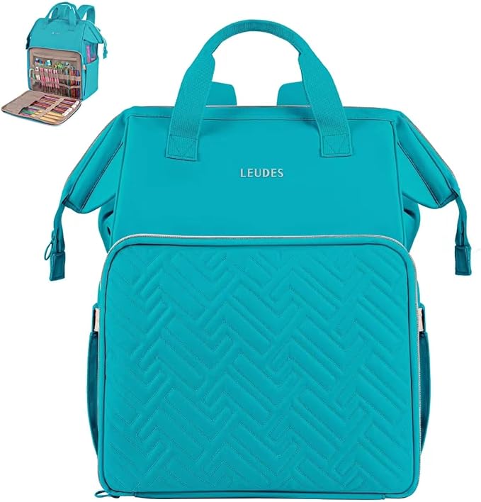 Leudes Knitting Bag Backpack,Yarn Storage Organizer Large Crochet Bag Tote Christmas Gift Yarn Holder Case for Carrying Projects,Knitting Needles (Turquoise)