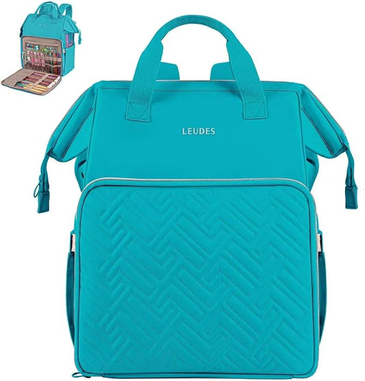 Leudes Knitting Bag Backpack,Yarn Storage Organizer Large Crochet Bag Tote Christmas Gift Yarn Holder Case for Carrying Projects,Knitting Needles (Turquoise)