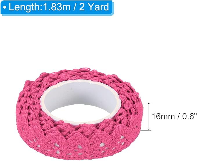 PATIKIL 0.6" Wide 2 Yards Self-Adhesive Lace Tape Lace Ribbon, 3 Pack Cotton Washi Trim Stickers Masking for Craft Scrapbooking DIY Card Making, Dark Pink