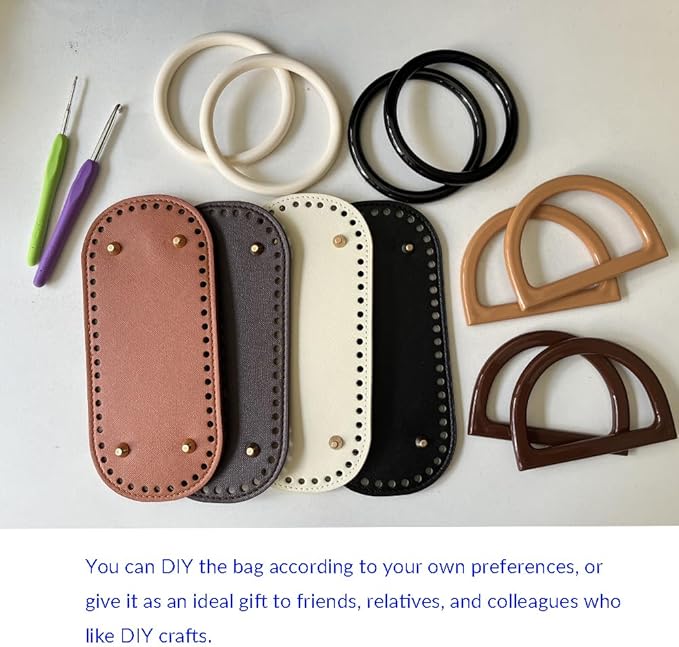 TQFXGLL 14 Pcs Leather Crochet Bag Making Kits, 4 Colors Bag Bases, Round and D Shape Purse Handles with 2 Sizes Crochet Hooks for DIY Purses Bags Craft Making
