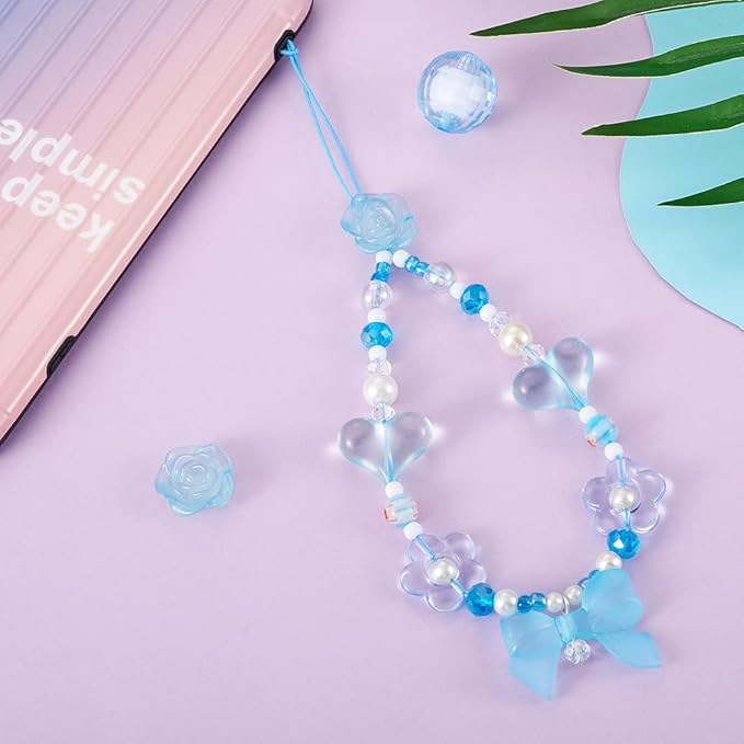 FASHEWELRY Assorted Blue Acrylic Beads Transparent Heart Butterfly Bowknot Flower Beads Gummy Chunky Cute Pony Bead Bulk for Bracelets Necklaces Key Chains Jewelry Making, 80pcs
