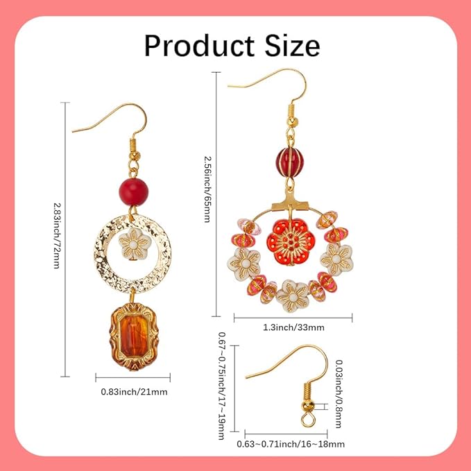 SUNNYCLUE 10 Pairs Bohemian Earring DIY Vintage Earring Charms Acrylic National Style Flowers Leafs Drop Beaded Dangle Fashion Earring for Women Adult Beginners Starters Supplies Craft