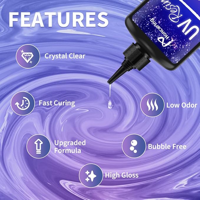 uv resin 500g, clear beginner-friendly kit with silicone tools, upgraded formula & crystal clear for jewlery making, craft, 250g*2 resin uv kit for earring, pendant, diy