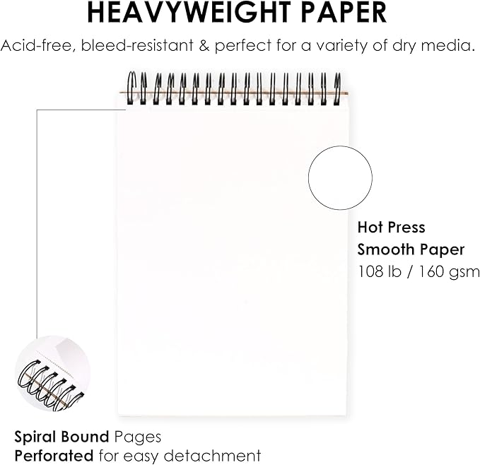 Fingraspuro 9"x12" Sketch Book, 100 Sheets, 108lb/160gsm, Top Spiral Bound Sketch Pad, Art Supplies, Sketchbook for Drawing, Acid-Free Hot Press Drawing Pad, Suitable for Various Art Tools