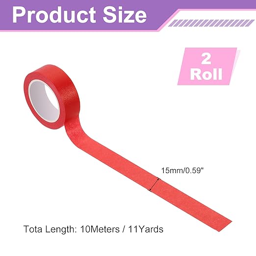 uxcell 2 Rolls Colored Washi Tape, 11 Yards x 0.6" Colored Masking Tape Painters Tape, Decorative Masking Tape for Arts & Crafts Labeling DIY Scrapbooking Gift Wrapping, Red