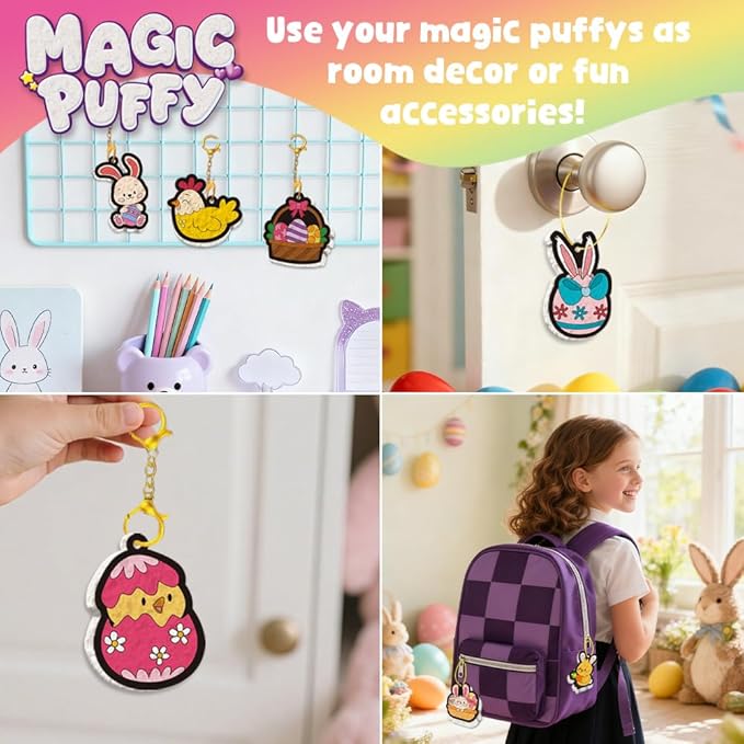 MZYTOZA Magic Foam Texture Painting Kit - 3D Art Craft Aqua Magic Puffs Paint Kit, 15 Mess-Free Paint by Number Craft for Kids (Double-Sided Aqua Magic Puffs Easter Bunny)