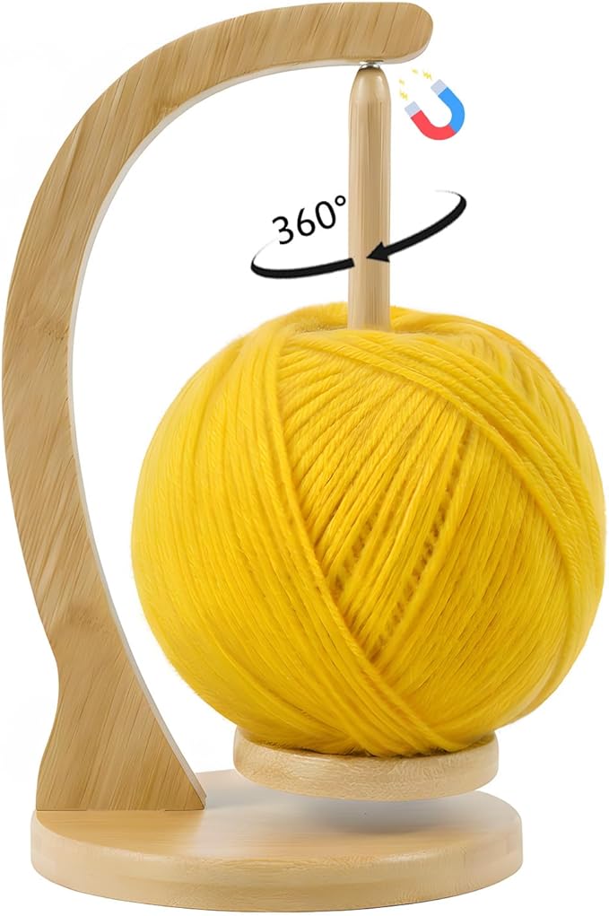 Yarn Holder for Crocheting and Knitting, Wooden Yarn Spinner with Magnetic Rotating Mechanism,Gift for Crocheter and Knitter（Natural）