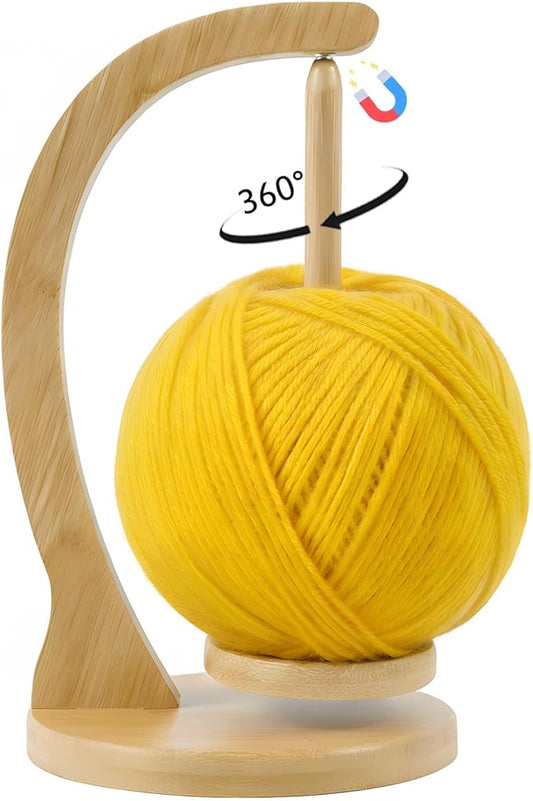 Yarn Holder for Crocheting and Knitting, Wooden Yarn Spinner with Magnetic Rotating Mechanism,Gift for Crocheter and Knitter（Natural）