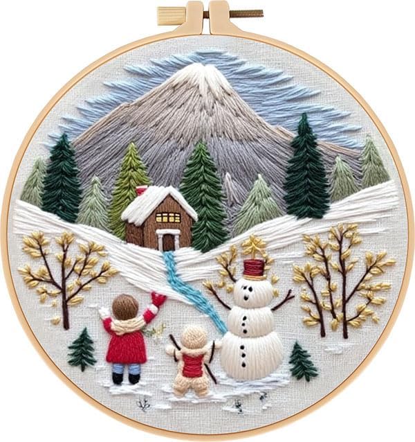 haootadiy christmas beginner embroidery kit for adults, easy cross stitch kit for beginners and adults, full embroidery hoop kit with needles and thread included (pattern 9)