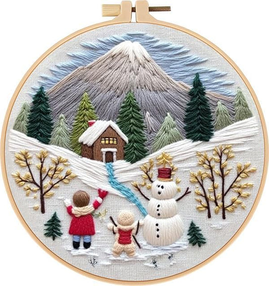 haootadiy christmas beginner embroidery kit for adults, easy cross stitch kit for beginners and adults, full embroidery hoop kit with needles and thread included (pattern 9)