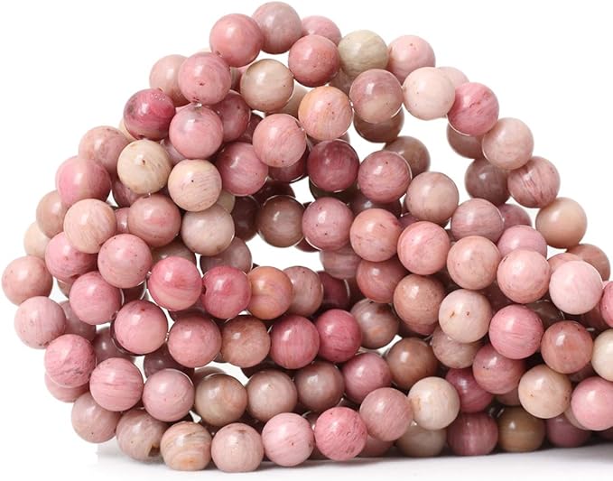 cheavian 45pcs 8mm natural rhodochrosite gemstone smooth round loose beads for jewelry making diy findings 1 strand 15"