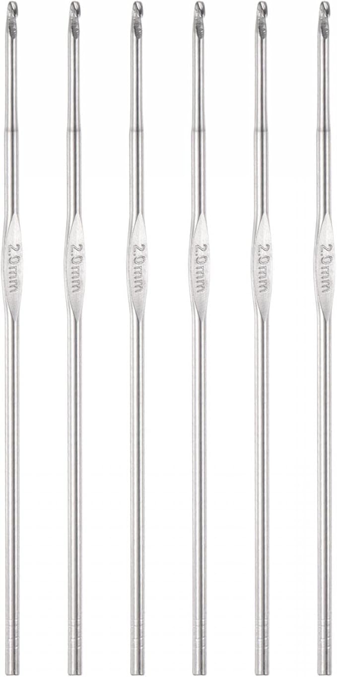 uxcell Stainless Steel Crochet Hook 2mm US Size 4 Knitting Needles for DIY Craft Yarn 6Pcs