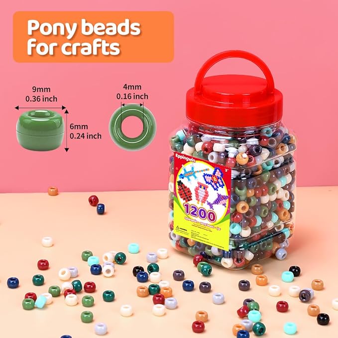 eppingwin 1200pcs pony beads for bracelets, earth-tone kandi beads for hair braids, easy storage pony bead for jewelry making