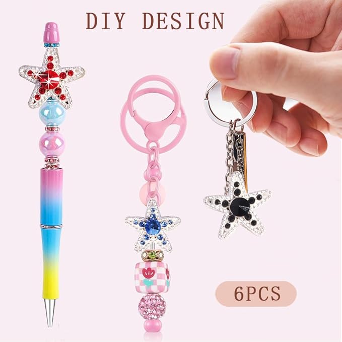 6pcs Rhinestone Handcrafted Beads, Sparkling Diamond Flower Pen Focal Interval Bead String Ballpoint Pen,DIY Craft Ballpoint Pen Jewelry Bracelet,(White)