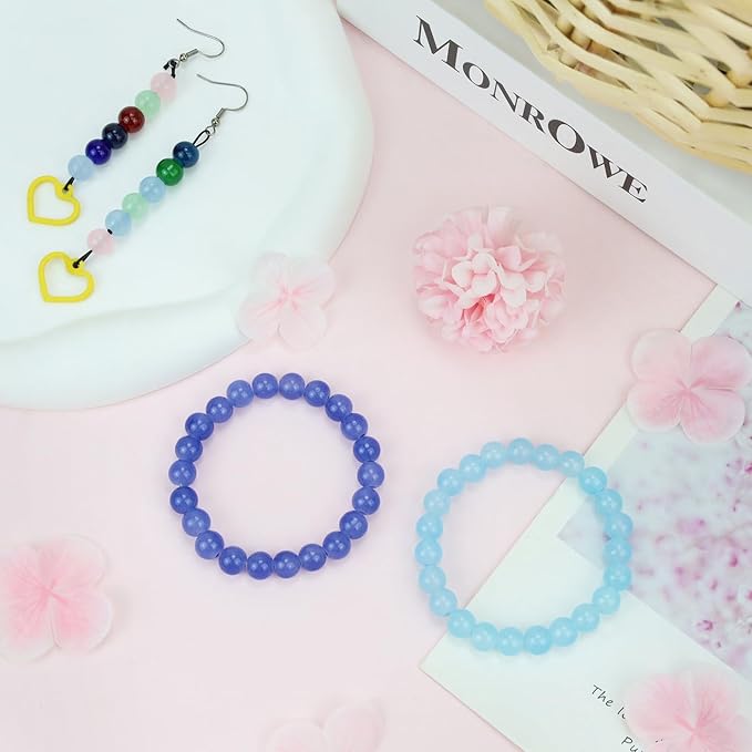 500Pcs Light Blue Glass Beads 8mm for Bracelets, Round Crystal Beads for Bracelet Making Kits Earring Necklaces and DIY Crafts(Light Blue)