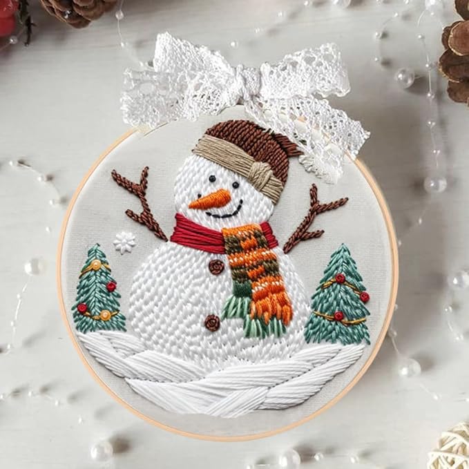 Huacan Embroidery Kits for Adults Beginner DIY Cross Stitch Stamped Christmas Pattern Stitching Sewing Kit 1 Piece 7.8 x 7.8 Inch (Snowman)
