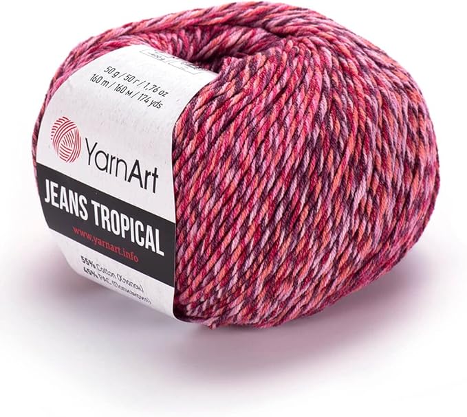 YarnArt Tropical Sport Yarn – 55% Cotton, 45% PAC – Multicolor Knitting & Crochet Yarn – 50g (174 yds) | Soft, Durable & Lightweight | Perfect for Amigurumi, Clothing & Accessories
