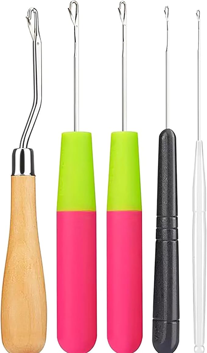5Pcs/Sets Bent Latch Hook Crochet Hooks Hair Braiding Tools Dreadlocks Different Sizes Crocheting Weaving Needles for Hair Braiding, Rug Making and Art Crafts