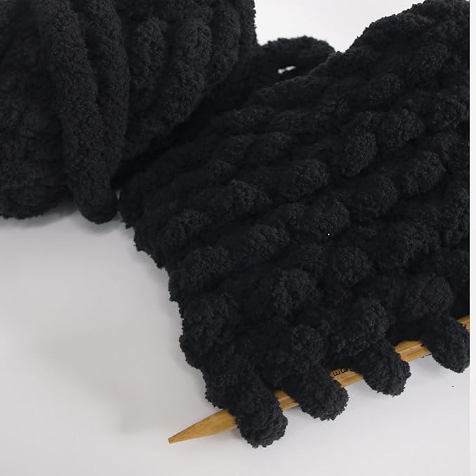 Black Chunky Chenille Yarn for Crocheting Bulky Thick Fluffy Yarn for Knitting,Super Bulky Hand Blanket, Soft Plush Yarn Crochet Carpet/Scarf/Cushion/ 8 Jumbo Pack(63.76oz/197.68yd