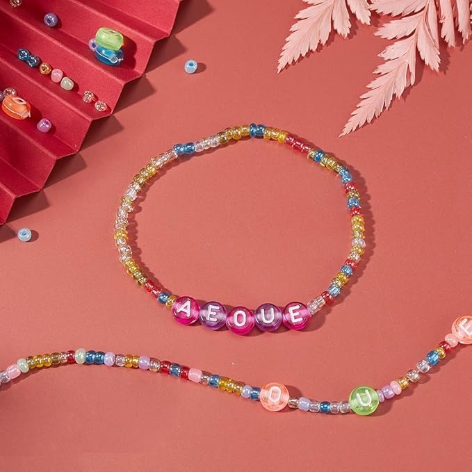 3250 Pcs 3mm Glass Seed Beads Bracelet Making Kit, Small Beads Friendship Jewelry Craft Kit with Letter Beads & Elastic Cord, DIY Art Craft Gift for Girls