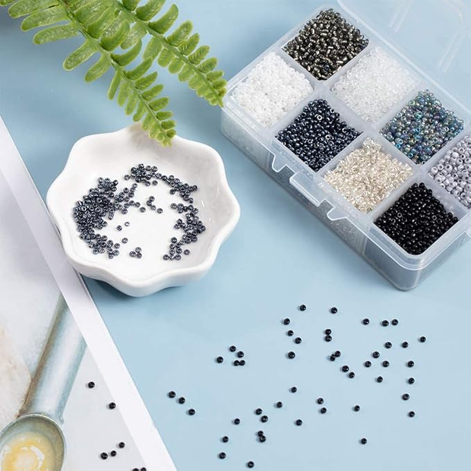NBEADS 12500 Pcs 2-2.5mm Small Glass Seed Beads for Jewelry Making, 12/0 Small Craft Beads, Mini Beads with 1mm Hole for Bracelets Earring Making Supplies Kit