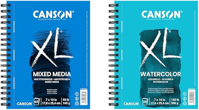 Canson XL Series Mixed Media Pad 60 Sheets with Watercolor Paper Pad 30 Sheets, 7x10 inches