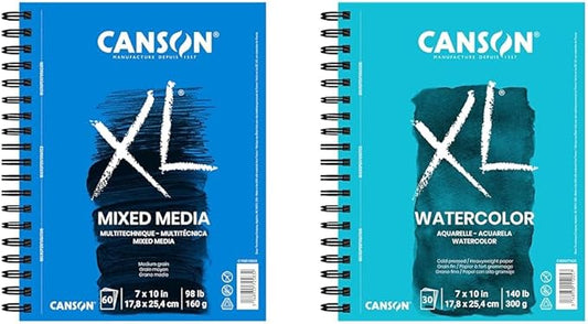 Canson XL Series Mixed Media Pad 60 Sheets with Watercolor Paper Pad 30 Sheets, 7x10 inches