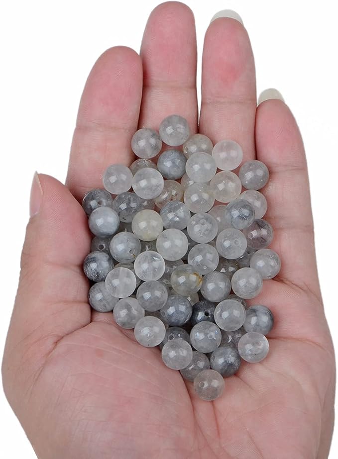 bymitel 140pcs natural crystal beads stone gemstone round energy healing loose beads with stretch cord for jewelry making bracelets anklets (cloud crystal quartz, 8mm 140pcs)
