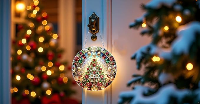 Diamond Art Kit for Adults Christmas Tree Special Gem Two-Sided Pattern Design Diamond Art Hanging Ornament Pendant Kit for Home Wall Door Holiday Decor