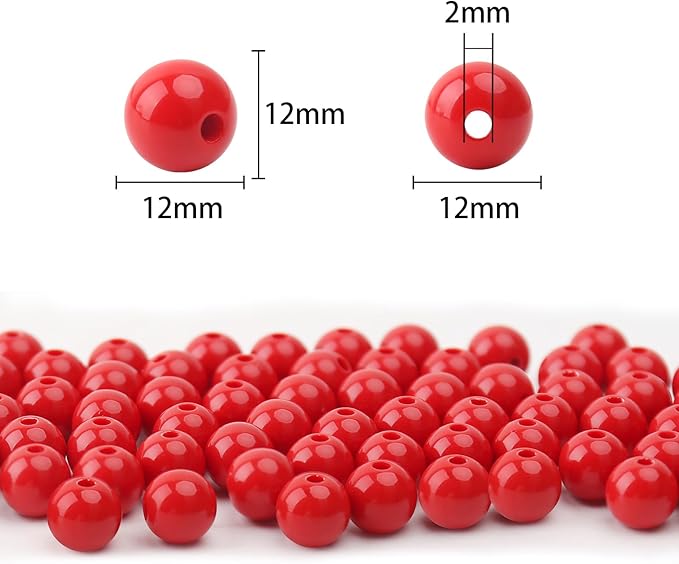 bonny boxx 100pcs 12mm smooth red acrylic round beads, plastic resin bubblegum balls chunky gumball beads for necklace and bracelet making, crafting supplies