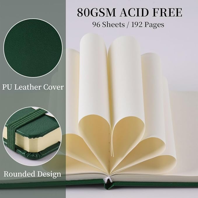 Square 5x5 inches 80gsm 96sheets/192 Pages Notebooks Blank Sketchbooks Travel Journal Pocket Hardcover Paint Writing Diary Memo Planner PU Leather Cover. Dark Green