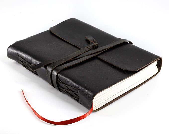 KomalC Handmade Leather Journal | Writing Notebook Diary | Bound Daily Notepad For Men & Women Unlined Paper Medium, writing pad for artist, sketch