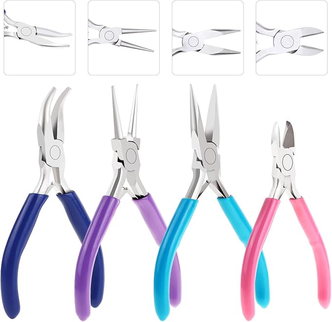 shynek 4pcs Jewelry Pliers Tools Kit for Crafts, Wire Wrapping, Jewelry Making Supplies