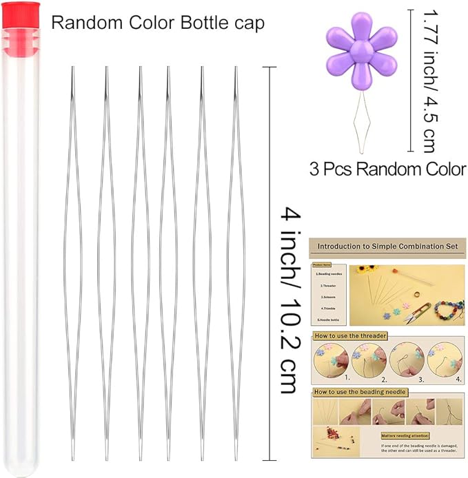 6 Pieces Beading Needles Big Eye Beading Needles Collapsible Eye Needles for Beading with Needle Bottle and 3 Pcs Bead Needle Threader for Jewelry Making (4.01inch)