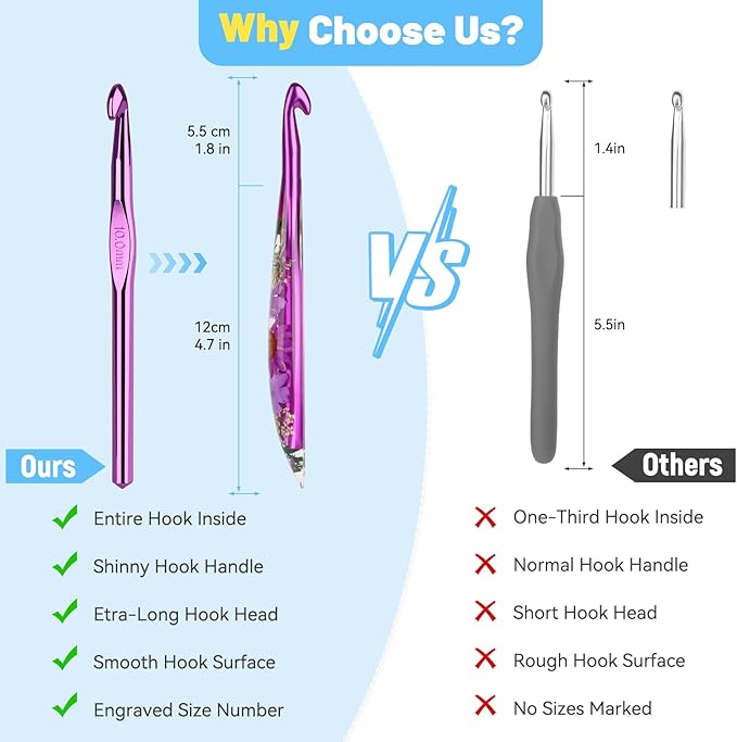 Aeelike Crochet Hooks Set, 6.0mm-10.0mm Ergonomic Crochet Hooks with Long Floral Handle-Super Shinny and Unique for DIY Crfats Blnaket Sweaters, Ideal & Beautiful Gifts for Mothers Crocheting Lovers