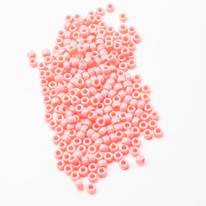 1000 Pcs Acrylic Pony Beads 6x9mm Bulk for Bracelet Necklace Jewelry Making Earring Hair Braiding Kandi Beads (Light Pink)