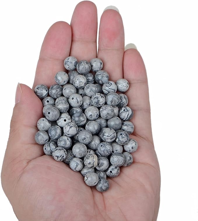 bymitel 140pcs natural crystal beads stone gemstone round energy healing loose beads with stretch cord for jewelry making bracelets anklets (map jasper, 8mm 140pcs)
